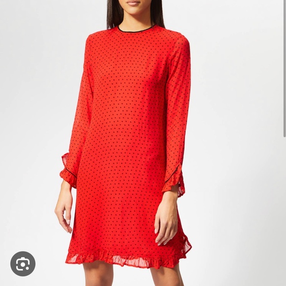 Ganni red polka dot georgette dress - Picture 1 of 8